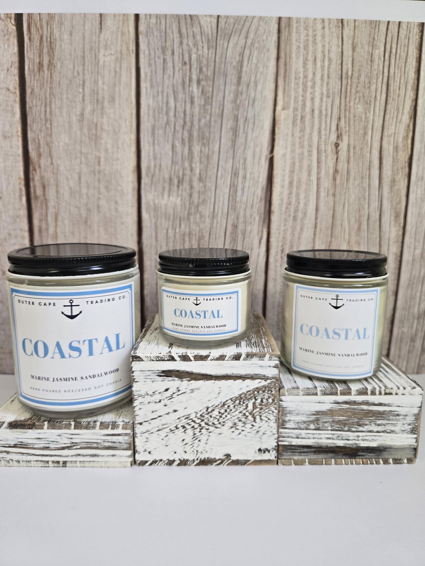 Coastal Soy Wax Candle: Crackling Wooden Wick, Jasmine Sandalwood Scent