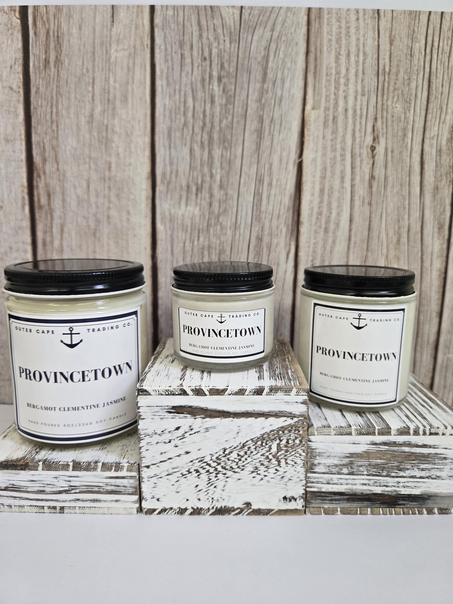 Provincetown Cape Cod Candle: Soy Wax with Wooden Wick, Bergamot & Jasmine