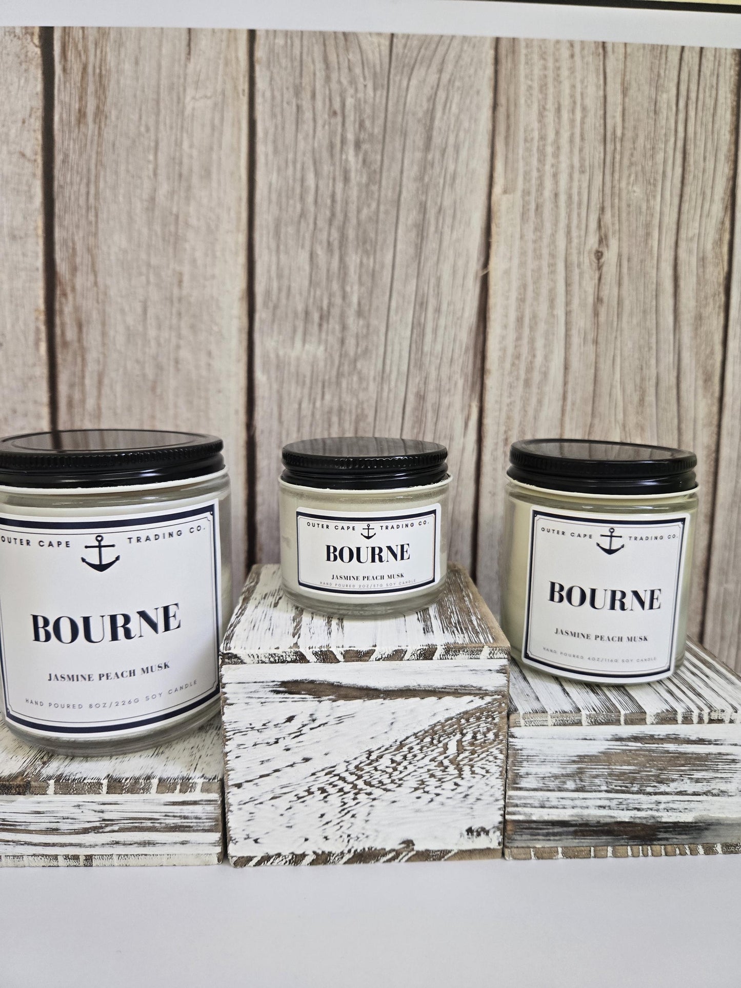 Bourne Cape Cod Soy Candle: Jasmine, Peach & Musk - Wooden Wick