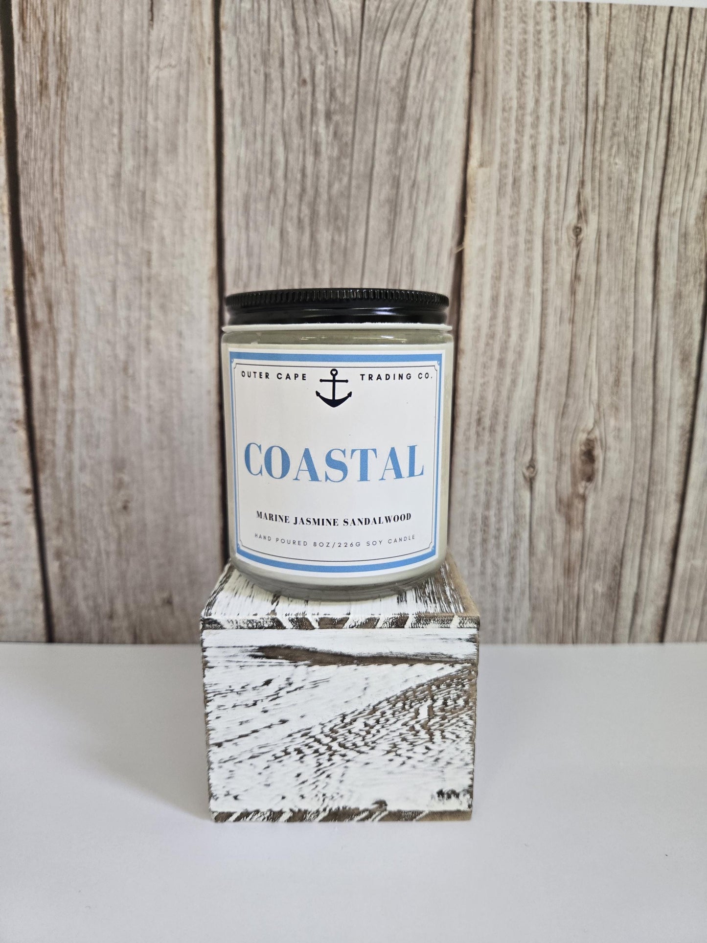 Coastal Soy Wax Candle: Crackling Wooden Wick, Jasmine Sandalwood Scent