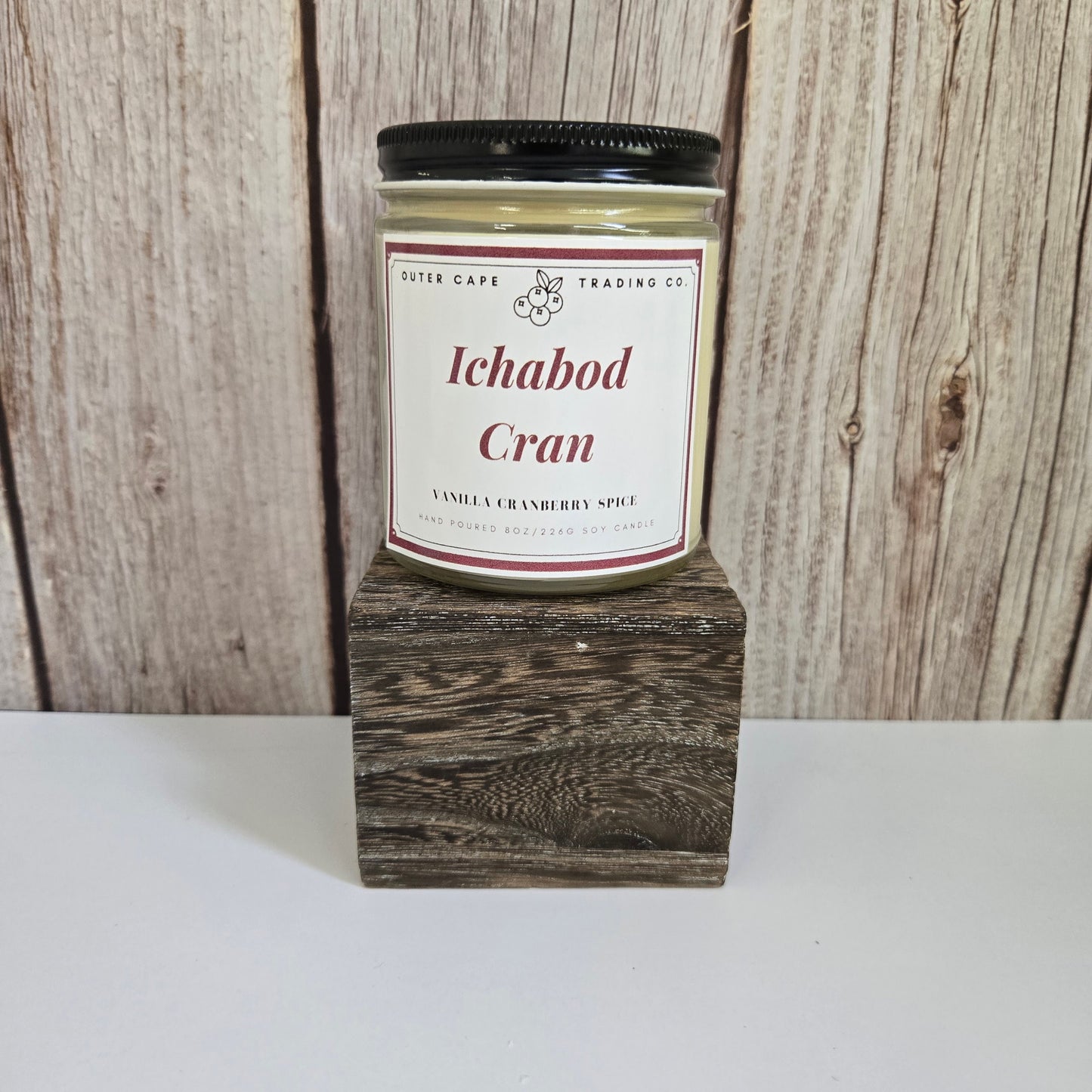 Ichabod Cranberry Soy Candle: Crackling Wooden Wick, Fall Scent
