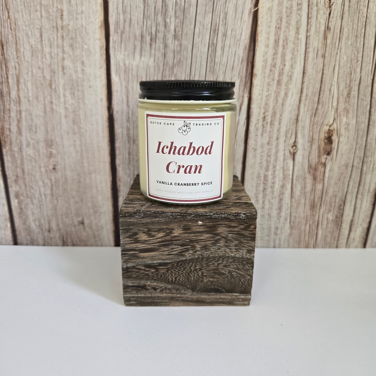Ichabod Cranberry Soy Candle: Crackling Wooden Wick, Fall Scent