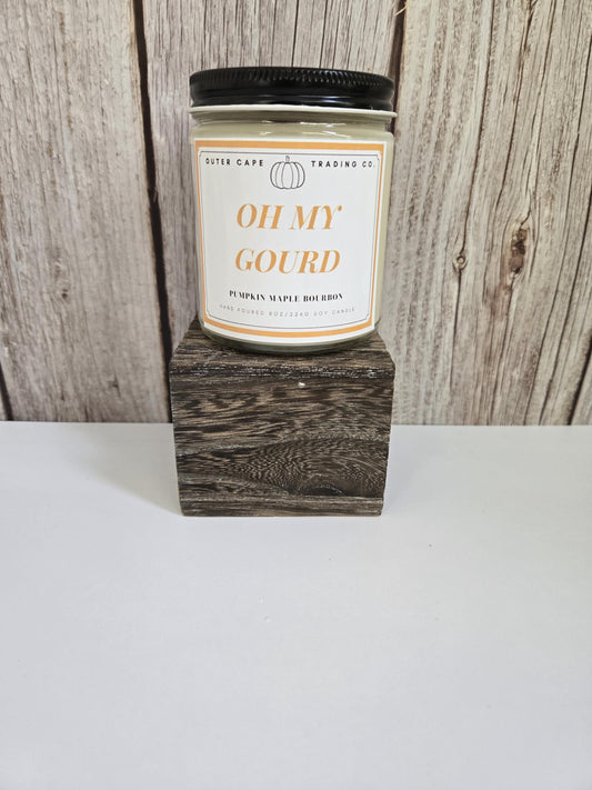 Oh My Gourd Soy Candle: Crackling Wooden Wick, Pumpkin Bourbon Scent