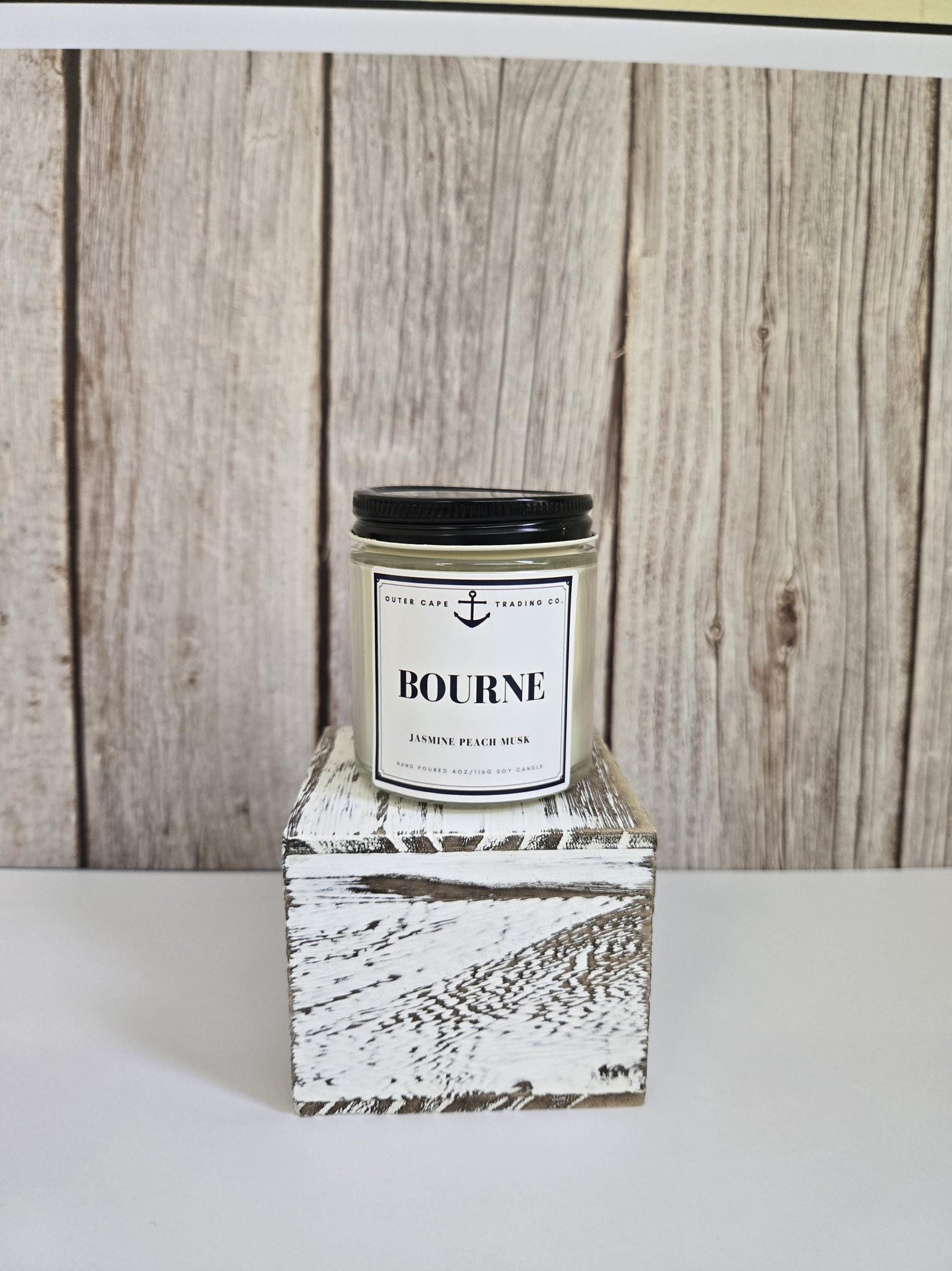 Bourne Cape Cod Soy Candle: Jasmine, Peach & Musk - Wooden Wick