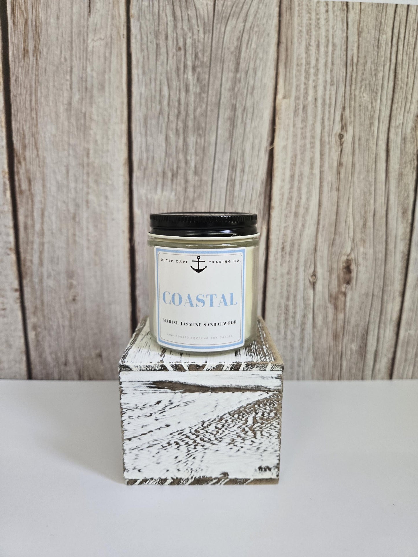 Coastal Soy Wax Candle: Crackling Wooden Wick, Jasmine Sandalwood Scent