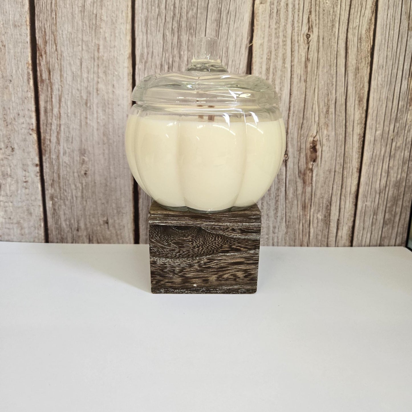 Glass Pumpkin Soy Wax 14oz Candle Reusable Jar in Fall Scents for Autumn Halloween
