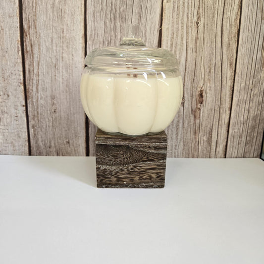 Glass Pumpkin Soy Wax 14oz Candle Reusable Jar in Fall Scents for Autumn Halloween