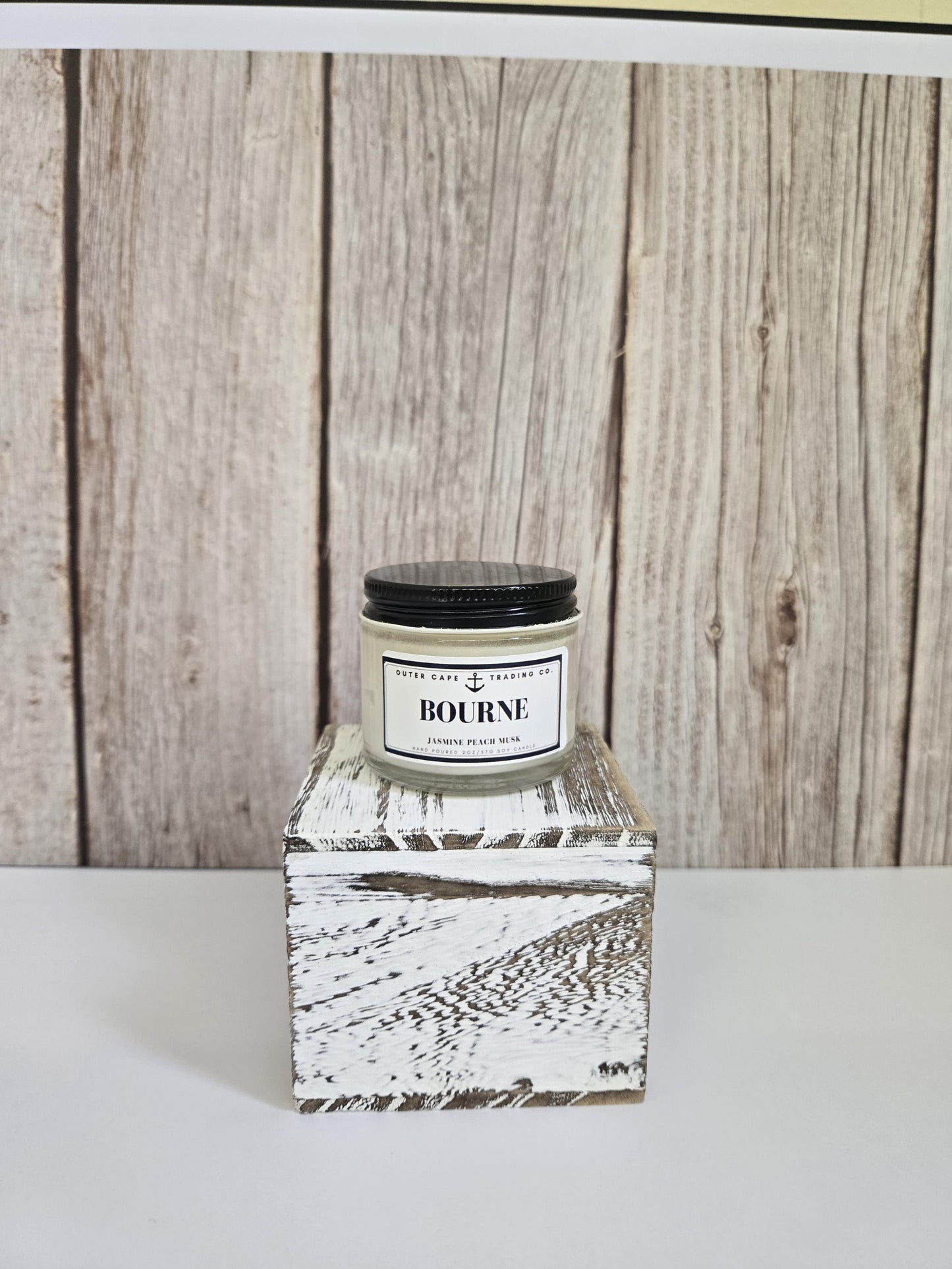 Bourne Cape Cod Soy Candle: Jasmine, Peach & Musk - Wooden Wick