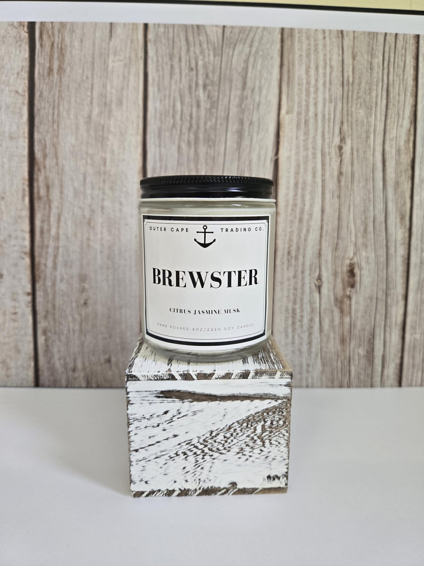 Brewster Cape Cod Soy Candle: Citrus, Jasmine & Musk - Crackling Wooden Wick