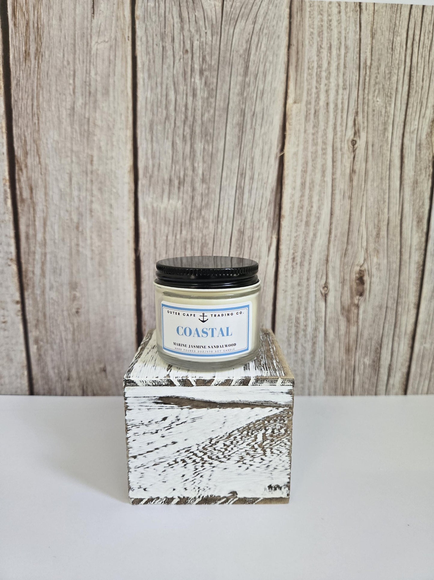 Coastal Soy Wax Candle: Crackling Wooden Wick, Jasmine Sandalwood Scent