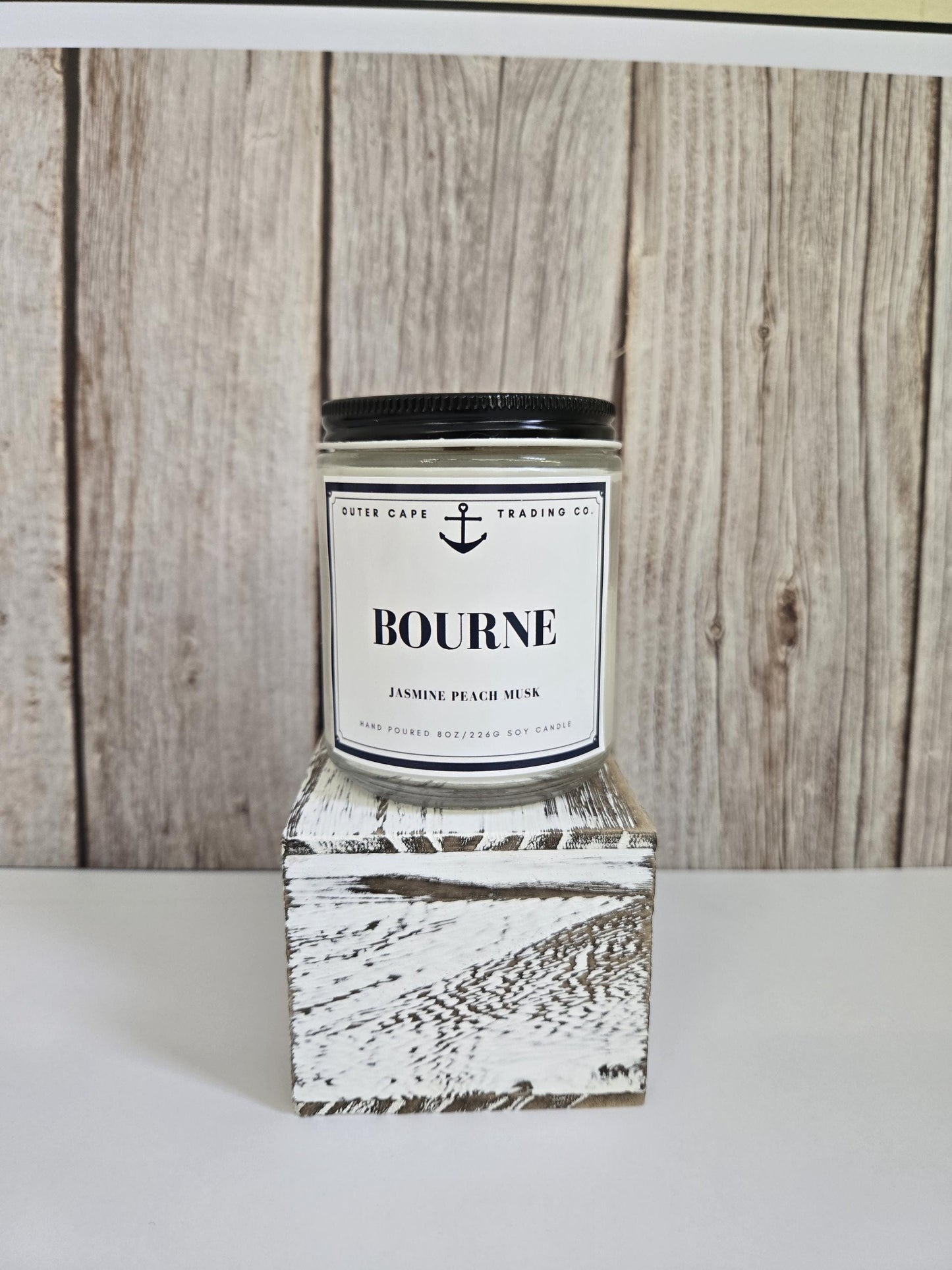 Bourne Cape Cod Soy Candle: Jasmine, Peach & Musk - Wooden Wick