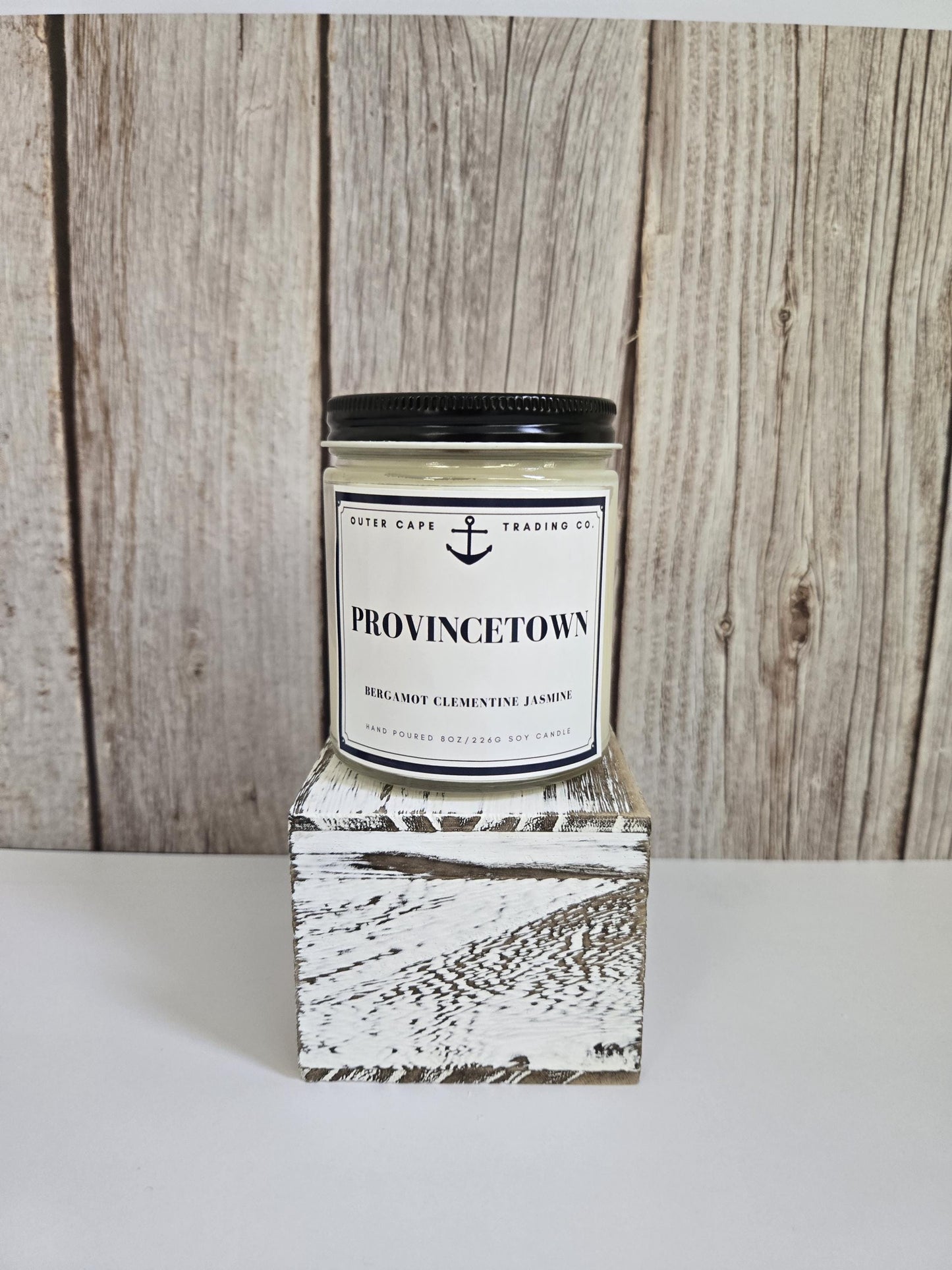 Provincetown Cape Cod Candle: Soy Wax with Wooden Wick, Bergamot & Jasmine