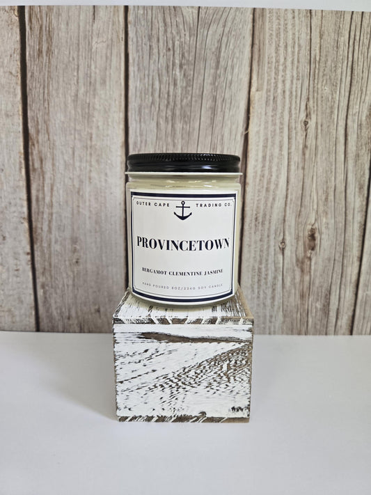 Provincetown Cape Cod Candle: Soy Wax with Wooden Wick, Bergamot & Jasmine